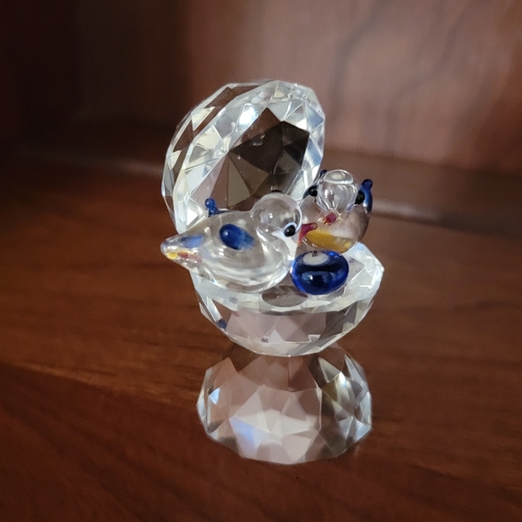 CRYSTAL WORLD ♡ Vintage Heavy Crystal Bird Bath with Two Precious Little Birds - Picture 4 of 11